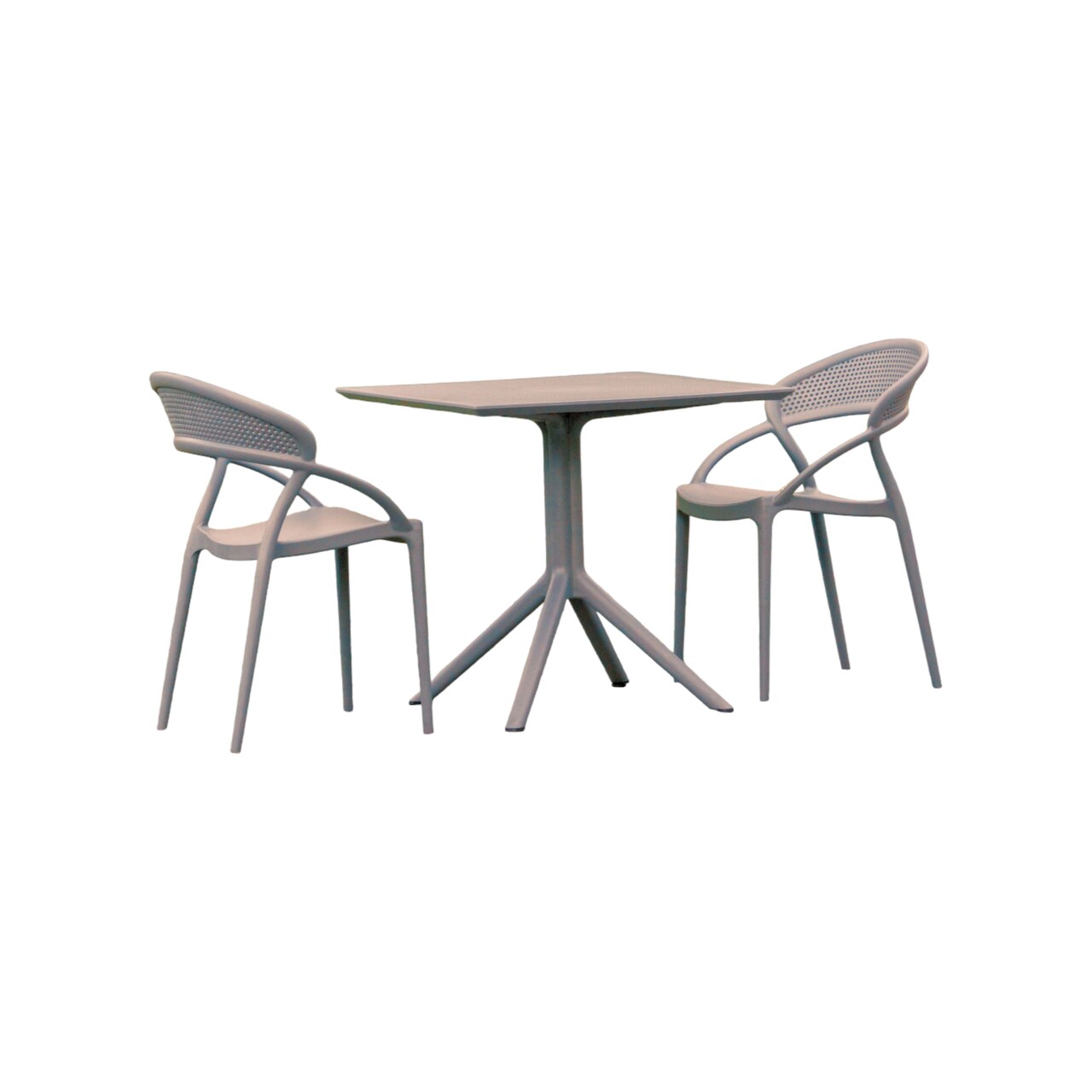 Luxury Commercial Living 3-Piece Gray Outdoor Patio Dining Set with 2 Stackable Chairs 32.25"